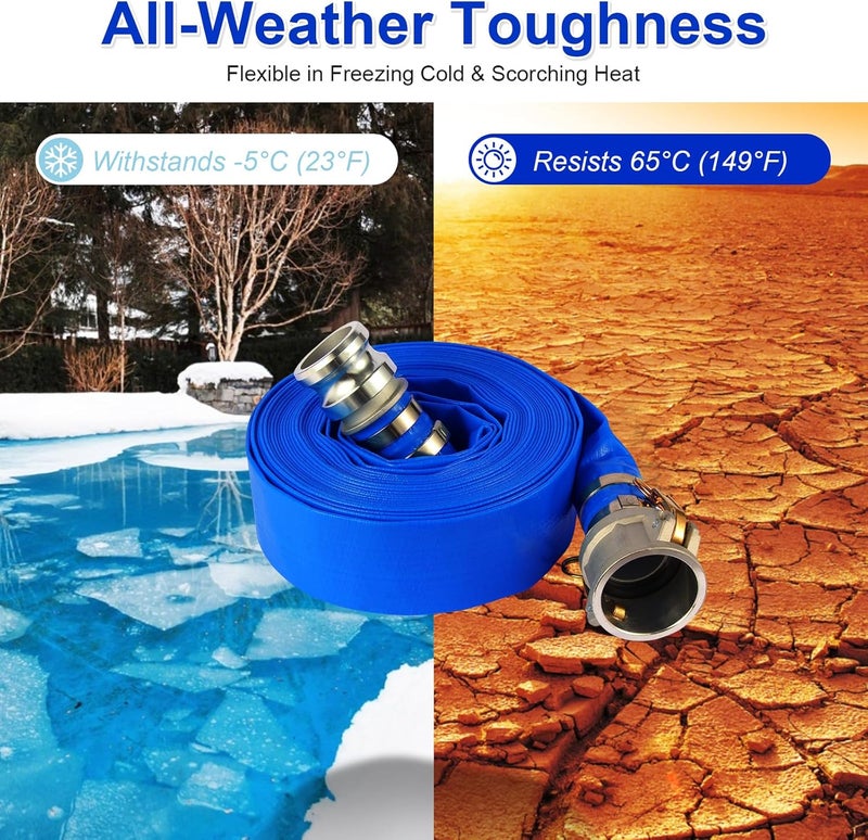 NetLea Heavy-Duty Pool Backwash Hose,1-1/2 inchx50Ft Professional Reinforced Leakproof Design with Aluminum Camlock C/E Fittings,Type 1.5Inch F Fitting include,Dual Drawstring Stainless Clamps Locked - Image 5